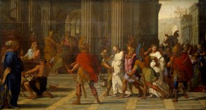 Św Gervais i święty Protais przyprowadzeni przed Astazjusza, odmawiają złożenia ofiary Jowiszowi autorstwa Eustache Le Sueur