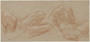 Dwa studia leżącego nagiego mężczyzny autorstwa Eustache Lesueur