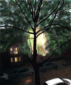 Po deszczu, pierwsze światło, Brooklyn (grafika cyfrowa) autorstwa Evan Sklar