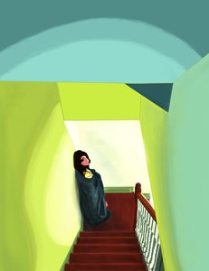 Avy na schodach, Brooklyn (grafika cyfrowa) autorstwa Evan Sklar