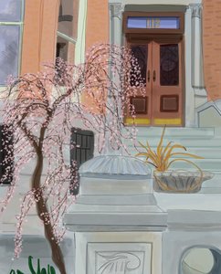 Kwitnąca wiśnia, Brooklyn, 2017 (narysowane ręcznie na iPadzie ołówkiem Apple) autorstwa Evan Sklar