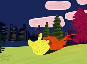 Brooklyn Bridge Park i widok na dolny Manhattan (grafika cyfrowa) autorstwa Evan Sklar