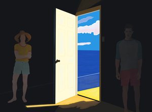 Para w domku na plaży, Brooklyn (grafika cyfrowa) autorstwa Evan Sklar