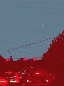 Jazda na południe, szósta pięćdziesiąt pięć rano, ok. 2020-24 (grafika cyfrowa) autorstwa Evan Sklar