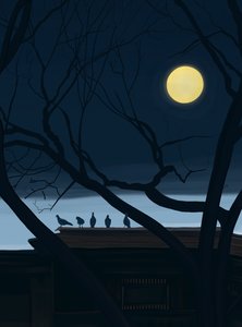 Pięć gołębi na dachu (grafika cyfrowa) autorstwa Evan Sklar