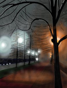 Mgła nocą, Prospect Park, Brooklyn (grafika cyfrowa) autorstwa Evan Sklar