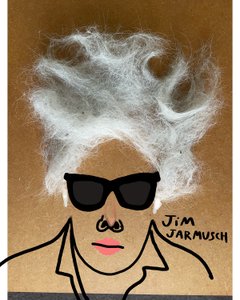 Jim Jarmusch (rysunek kolażowy) autorstwa Evan Sklar