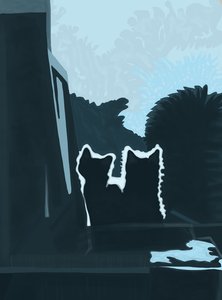 Kocięta za oknem (grafika cyfrowa) autorstwa Evan Sklar