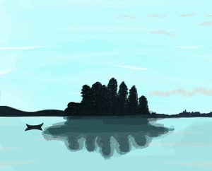 Jezioro w Maine, 2015 (narysowane ręcznie na iPadzie ołówkiem Apple) autorstwa Evan Sklar