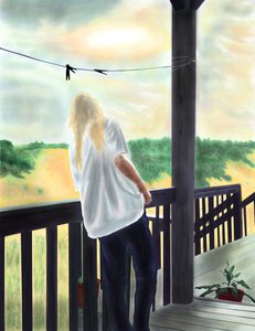 Panna Penny na werandzie, North Swan Beach (grafika cyfrowa) autorstwa Evan Sklar