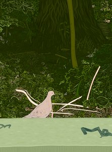 Gołąb żałobny na ścianie Prospect Park, ok. 2020-24 (grafika cyfrowa) autorstwa Evan Sklar