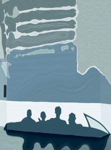 Cień samochodu i pasażerów na fasadzie hotelu, ok. 2020-24 (grafika cyfrowa) autorstwa Evan Sklar