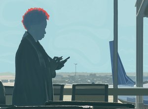 Kobieta czekająca na lotnisku (grafika cyfrowa) autorstwa Evan Sklar