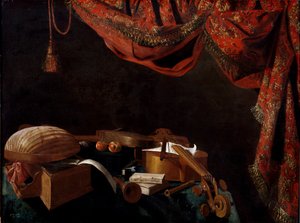 Martwa natura z instrumentami muzycznymi i książkami Malarstwo autorstwa Evaristo Baschenis autorstwa Evaristo Baschenis