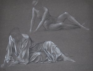 Double Study for Earthbound - półleżąca postać kobieca, 1897 (kreda na papierze) autorstwa Evelyn De Morgan