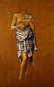 Lewa ręka suplikantka na molo/ St Christin (niebiesko-biała kredka na papierze) autorstwa Evelyn De Morgan