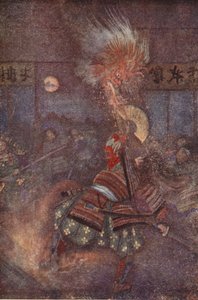 Raiko zabija goblina z Oyeyamy, ilustracja z „The Myths and Legends of Japan” F. Hadlanda Davisa autorstwa Evelyn Paul