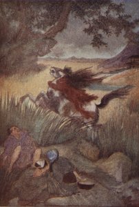 Kappa i jego ofiara, ilustracja z „The Myths and Legends of Japan” F. Hadlanda Davisa autorstwa Evelyn Paul