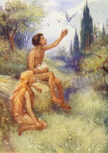 Adam i Ewa (kolorowa litografia)
