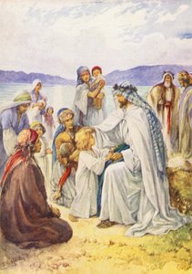Jezus błogosławiący dzieci (kolorowa litografia)