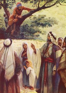 Jezus i Zacheusz (kolorowa litografia) autorstwa Evelyn Stuart Hardy