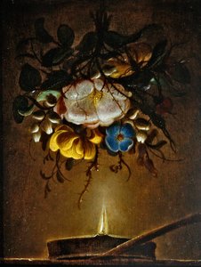 Martwa natura z bukietem kwiatów wiszących obok świecy autorstwa Evert van Aelst