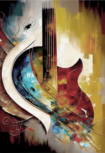 Abstrakcyjny muzyczny obraz olejny: gitara grube pociągnięcia pędzla wydruki na płótnie autorstwa F. Abderrahim
