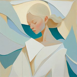 Portret blondynki, inspirowany słynnymi obrazami, grafika ścienna autorstwa F. Abderrahim