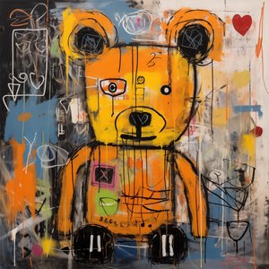 Decor słodki niedźwiedź abstrakcyjny obraz, styl jean michel basquiat, grafiki artystyczne autorstwa F. Abderrahim