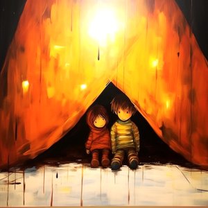 Rysunek dwojga niewinnych dzieci, surrealistyczna grafika ścienna | Wydruki na płótnie autorstwa F. Abderrahim