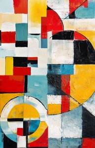 Szczęście geometrii żółtej, abstrakcyjny obraz olejny, grafika online autorstwa F. Abderrahim