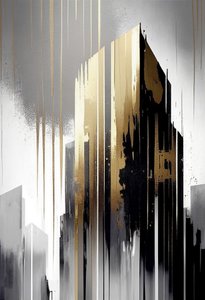 Minimalistyczny architektoniczny abstrakcyjny budynek, szary i złoty obraz drukowany na żądanie autorstwa F. Abderrahim
