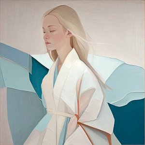 portret pięknej blondynki, obraz abstrakcyjny, grafika ścienna autorstwa F. Abderrahim