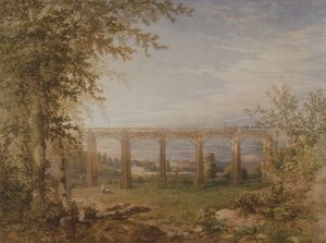 Murowany i drewniany wiadukt kolejowy z pociągiem parowym, 1849 (wc na papierze) (para do 3247622)