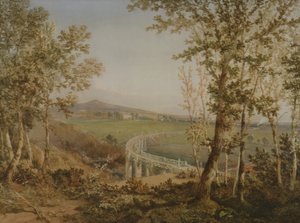 Widok na ten sam wiadukt kolejowy widziany z góry, ok. 1849 r. autorstwa F. S. Cook
