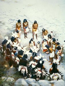 Ceremonia Lenya, Walpi Pueblo, ok. 1900 (kolor lito) autorstwa F. Seth