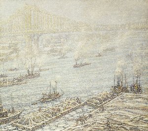 East River, Nowy Jork, zima, ok. 1915 (olej na płótnie) autorstwa F. Usher de Voll