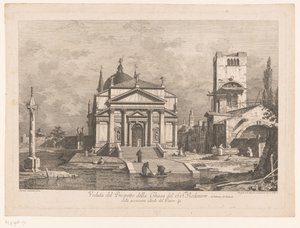 Widok na Il Redentore w Wenecji Veduta del Prospetto della Chiesa del S.S.mo Redentore (tytuł obiektu) Widoki Wenecji po projektach Canaletta (tytuł serii) autorstwa Fabio Berardi