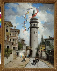 Widok na wieżę Galata w Konstantynopolu. Obraz Fabiusa Bresta (1823-1900). Wzmianka obowiązkowa: Collection fondation faith de Provence, Marseille