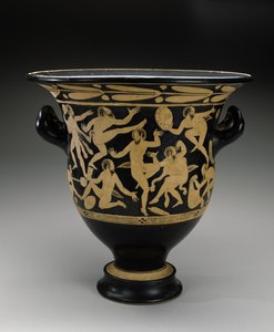 Biała figura Bell Krater z tańczącymi satyrami, 400-351 pne (terakota) autorstwa Faliscan