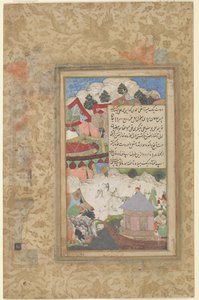 Pijany Babur wraca do obozu nocą, ok. 1589 (nieprzezroczysta akwarela i złoto na papierze)