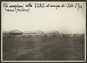 Samoloty S.I.A.C. na lotnisku Sesto S. Giovanni (Mediolan) autorstwa Fedele Azari