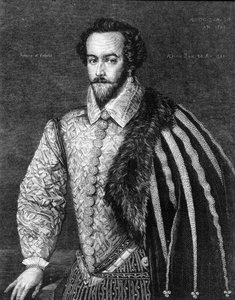 Portret Sir Waltera Raleigha (1554-1618), angielskiego nawigatora, dworzanina i pisarza. Grawerowanie według obrazu przypisywanego Federico Zuccaro (lub Zuccari) (1549 - 1609) z 1588 roku. autorstwa Federico (after) Zuccari or Zuccaro