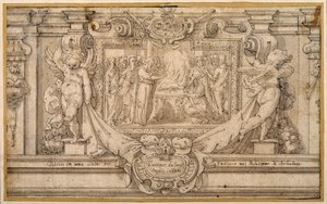 Pascha (pióro i brązowy tusz z brązowym rozmyciem na białym papierze) autorstwa Federico (studio of) Zuccaro