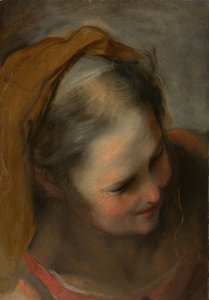 Głowa starej kobiety patrzącej w prawo w dół autorstwa Federico Barocci