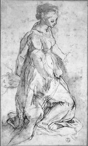 Studium do postaci Dziewicy (czarna kreda i długopis i tusz z praniem na papierze) autorstwa Federico Fiori Barocci or Baroccio