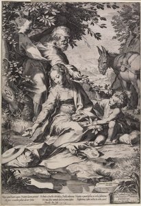 Odpoczynek po powrocie z Egiptu, rytowany przez Cornelisa Corta, 1575