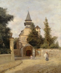 Dzieci przed kościołem, Federico Rossano (1835-1912), olej na płótnie, 46,5x38 cm