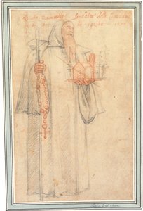 Fra Stefano, prokurator kamedułów w Vallombrosa, jako św. Romuald, trzymający model kościoła i różaniec, 1577 autorstwa Federico Zuccaro