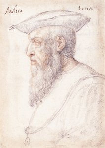 Portret Andrei Dorii z profilu po lewej stronie, noszącej order Złotego Runa,